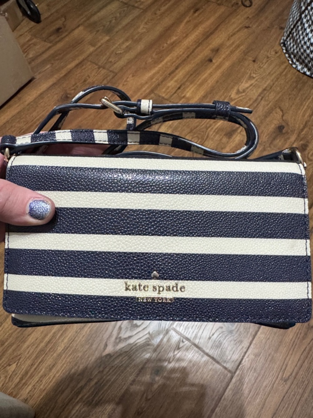 kate spade Navy and Cream Striped Leather Crossbody